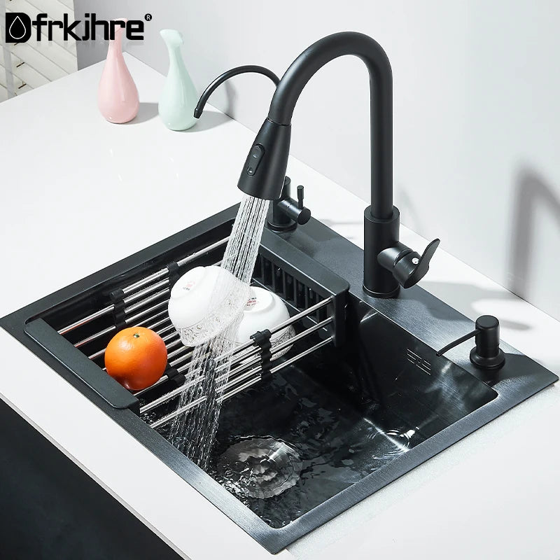 304 Stainless Steel Black/Brushed Nickel Sink Waterfall Faucet
