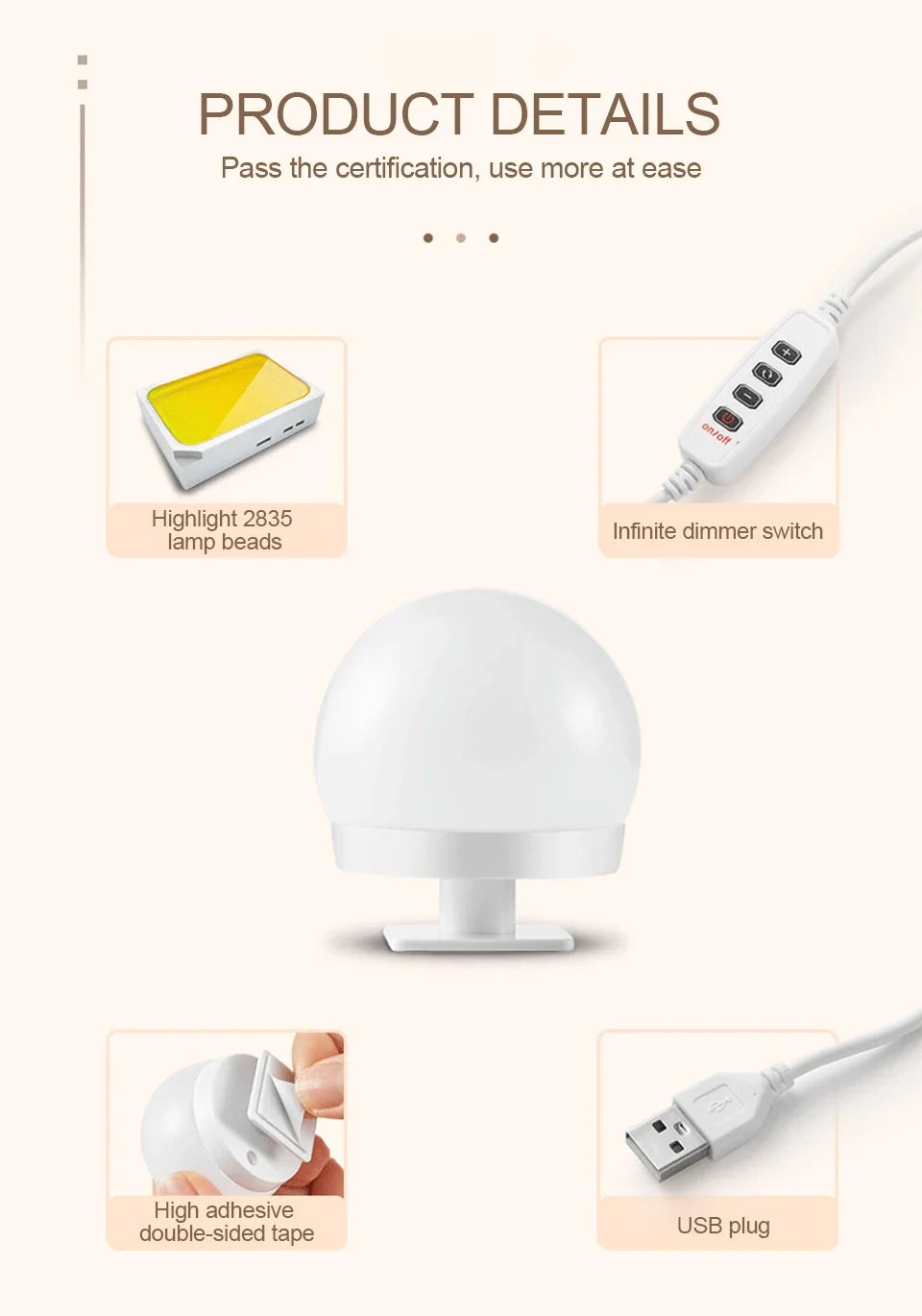 Usb Tri-Color Dimming Hollywood Mirror Headlamp Mirror Lamp