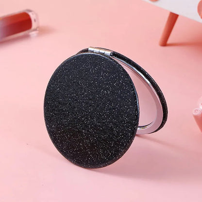 Glitter Round Folding Makeup Mirror Double Sided Pocket