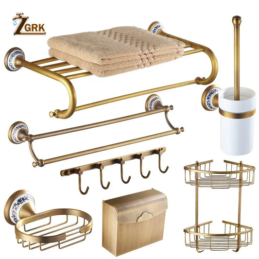 Zgrk Antique Bathroom Carved Brass Hardware Wall Mounted
