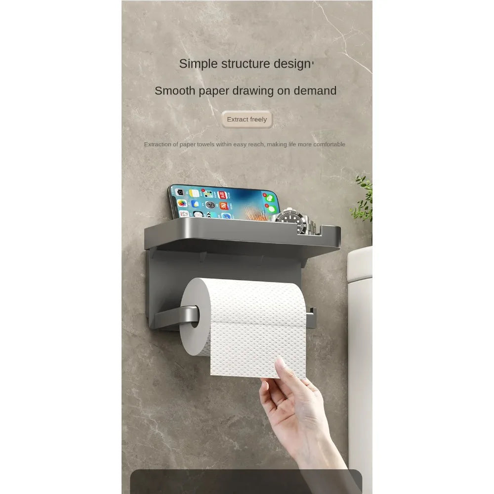 No Drill Toilet Paper Holder Wall Mounted Shelf