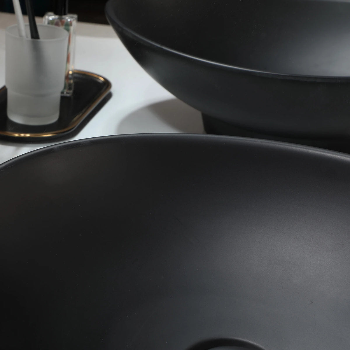 Zappo Oval Stone Resin Vessel Sink Small Black