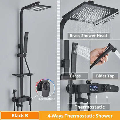 Bath Thermostatic Digital Display Shower Faucet Rain Shower