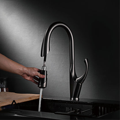 High-End Touch Black Faucet Brass Pull-Out Design Three-Function