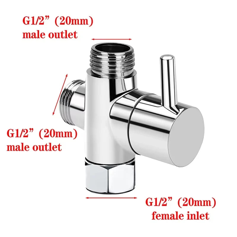 G1/2 Inch Three-Way Diverter Valve T-Type Adapter Converter
