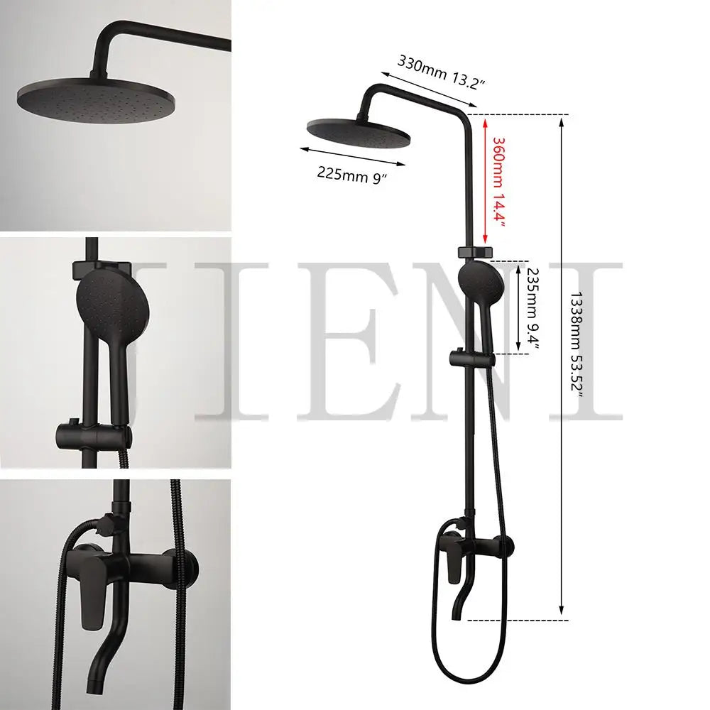 Jieni Matte Black Rainfall Shower Faucet Paint Black