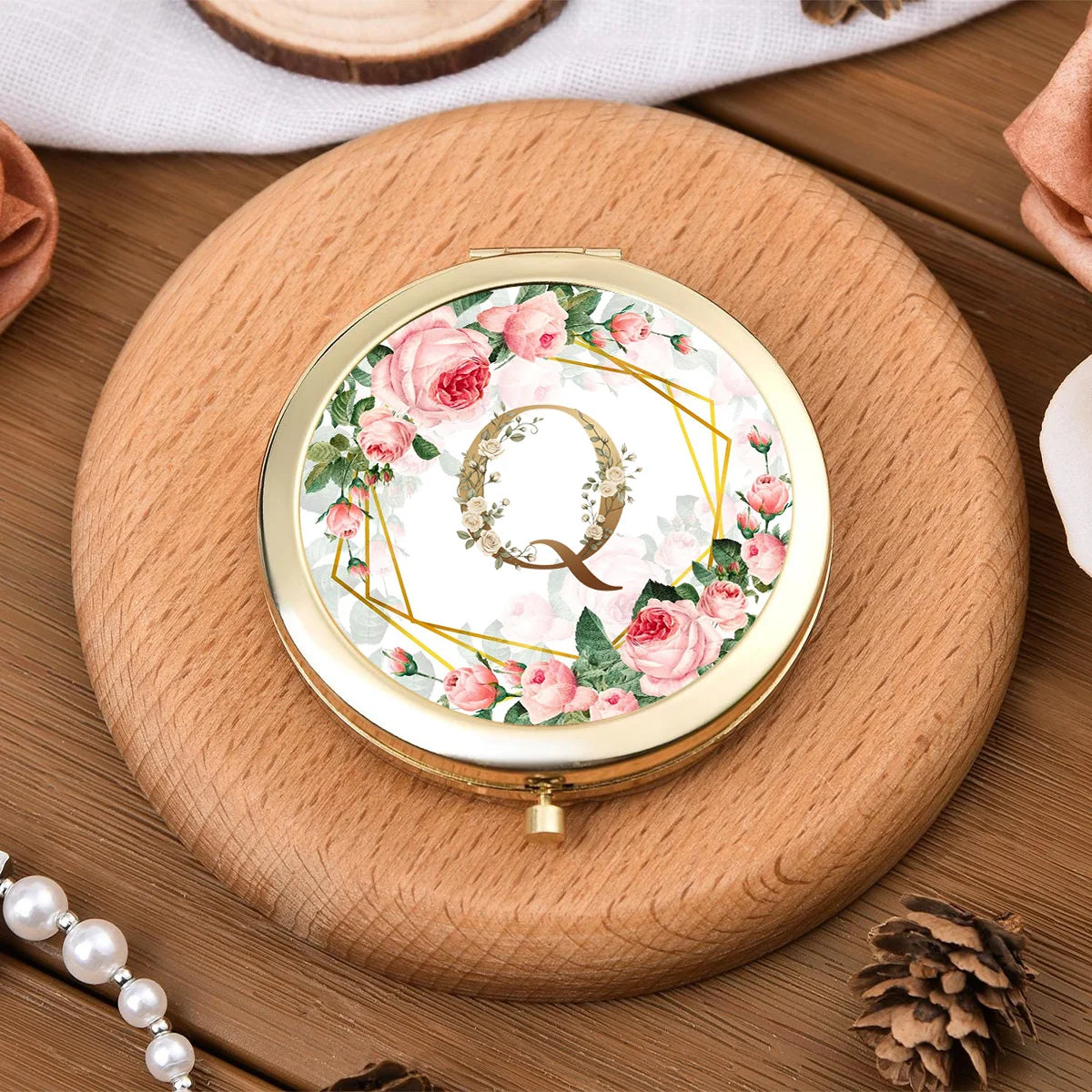 Golden Border Double-Sided Pocket Makeup Mirror Suitable Women