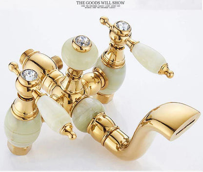 Brass Jade Shower Faucet Wall Mount Rose Gold