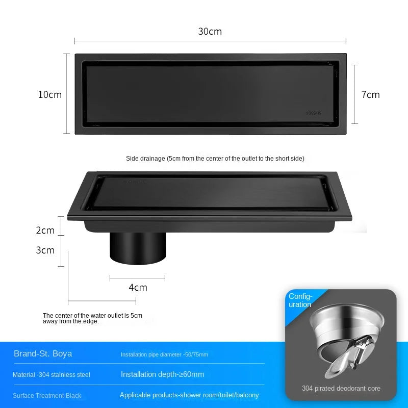 Luxury Hidden 304 Stainless Steel Rectangular Floor Drain