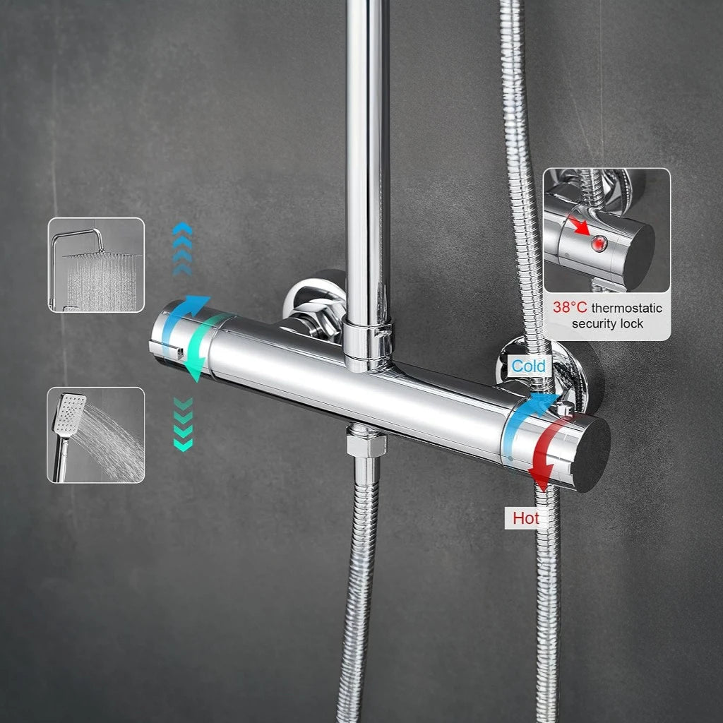 Shower System Thermostat 10-Inch Rain Shower Head Stainless