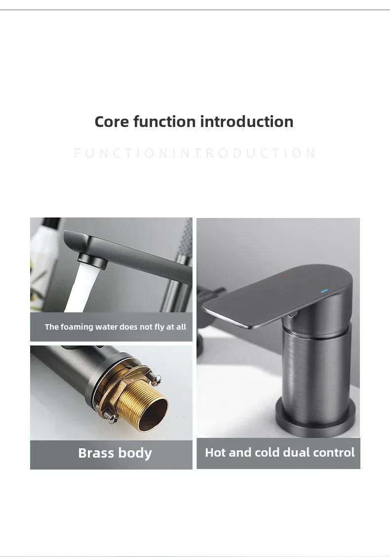 Luxury Gunmetal Black Bathtub Faucet Three Hole Mounting