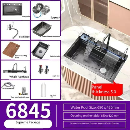 0mm Double Waterfall Sink Embossed Stainless Steel Sink