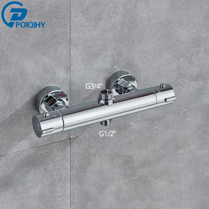 Chrome Mixer Thermostat Wall Mounted Thermostatic Shower Brass