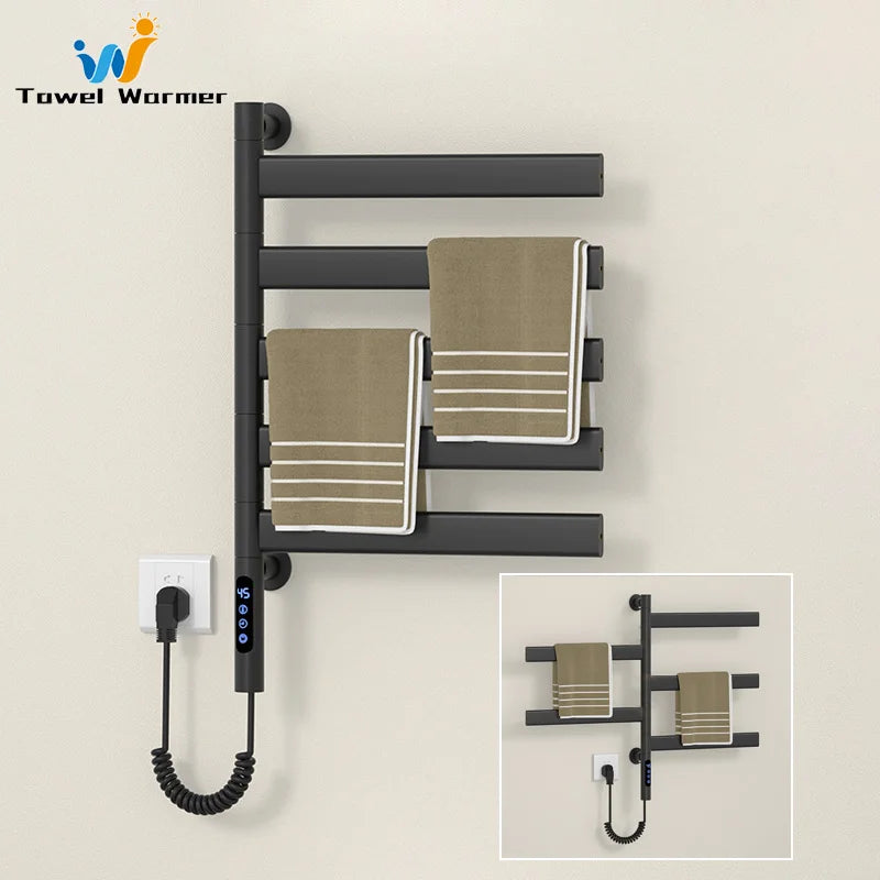 Black Electric Towel Rack Bathroom Temperature Time Smart