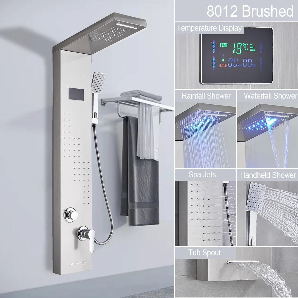 Led Light Shower Panel Waterfall Rain Digital Display