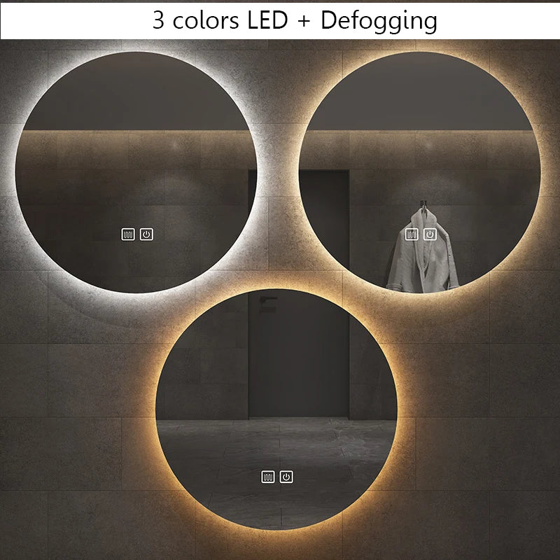 40/50/60cm Round Smart Led Bathroom Mirror Color Adjustable