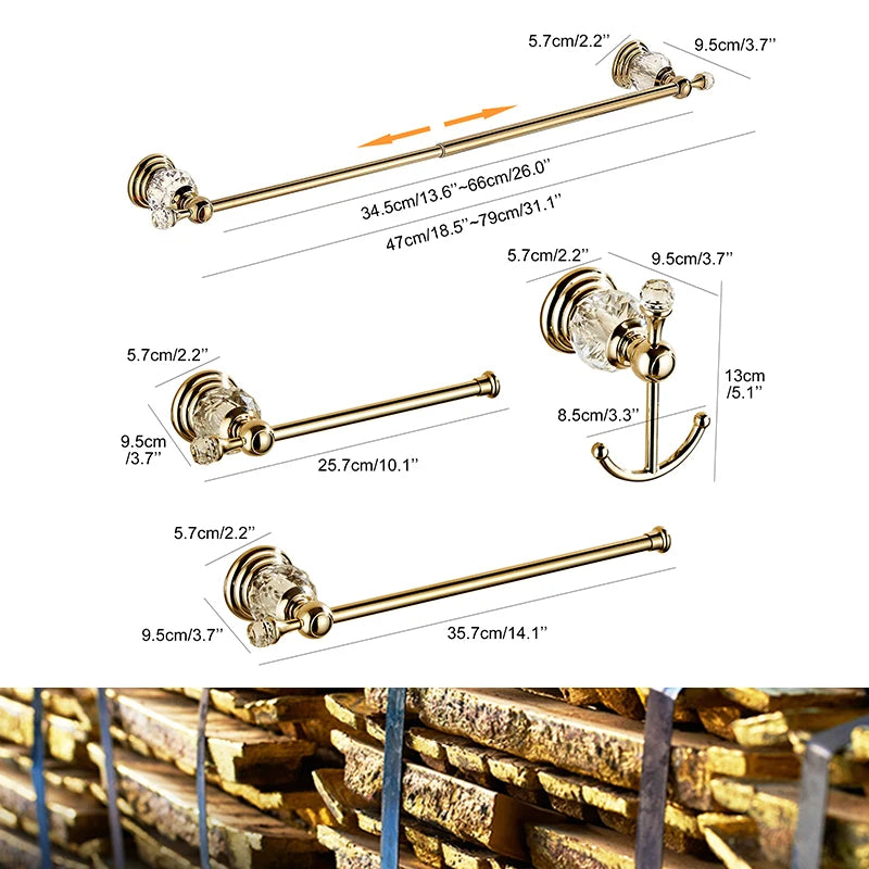 Ellen Golden Crystal Bathroom Hardware Adjust Towel Rack
