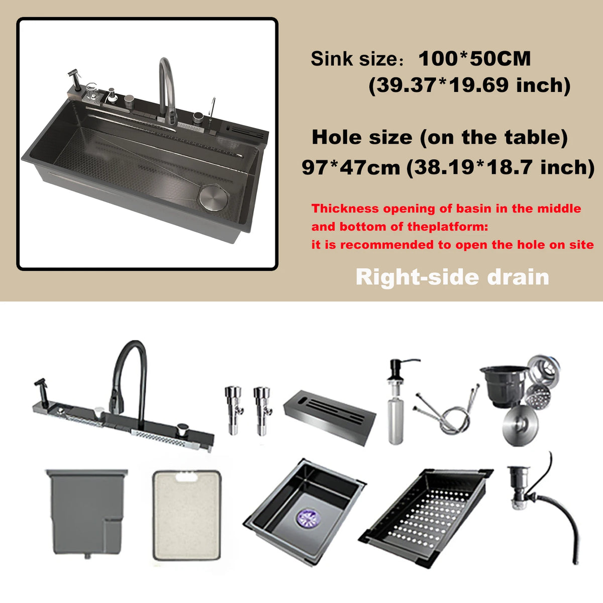 Stainless Steel Waterfall Sink Large Slot Integrated Sinks