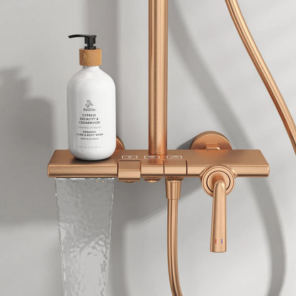 Brushed Rose Gold Bathroom Shower System Faucet 12