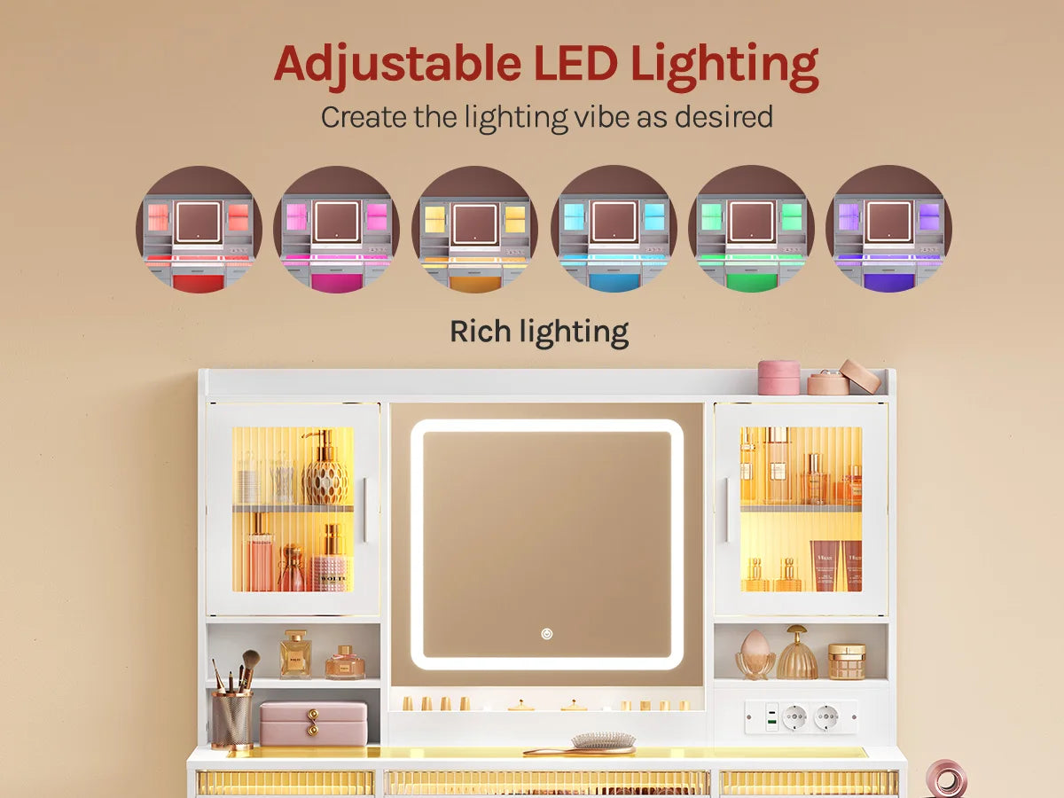 Woltu Cosmetic Table Drawers Rgb Lighting Makeup Vanity