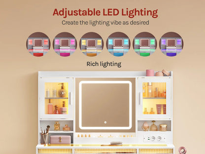 Woltu Cosmetic Table Drawers Rgb Lighting Makeup Vanity