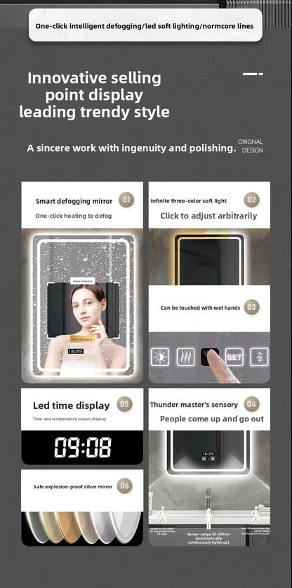 Hotel Bathroom Mirror Square Smart Led Bathroom Light
