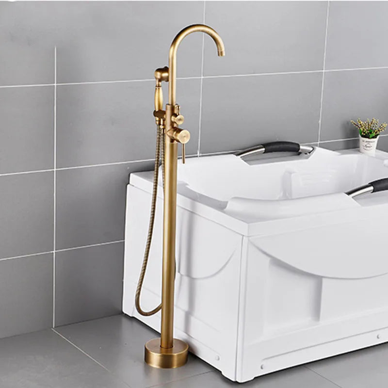 Kemaidi Antique Brass Bathtub Shower Faucet Floor Standing