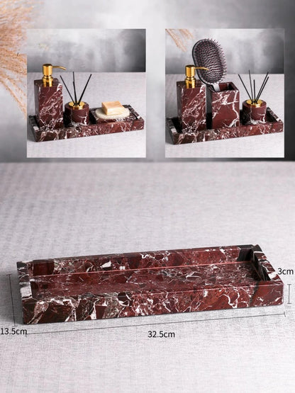 Natural Purple Red Marble Bathroom Lotion Bottle Toothbrush