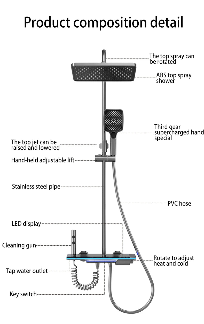 Luxury Smart Digital Temperature Shower System Bathroom Rain