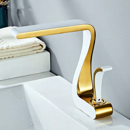 Luxury White Gold Bathroom Mixer Tap Brass Wash