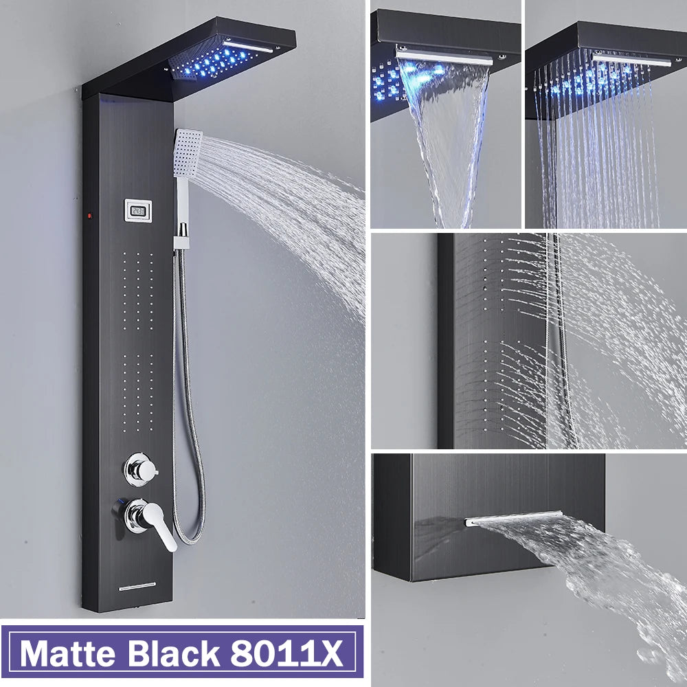Rozin Black Shower Column Led Rainfall Bathroom Faucet