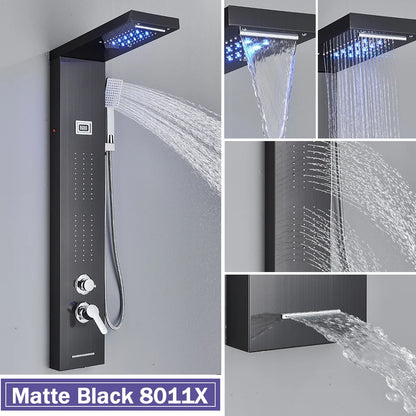 Rozin Black Shower Column Led Rainfall Bathroom Faucet