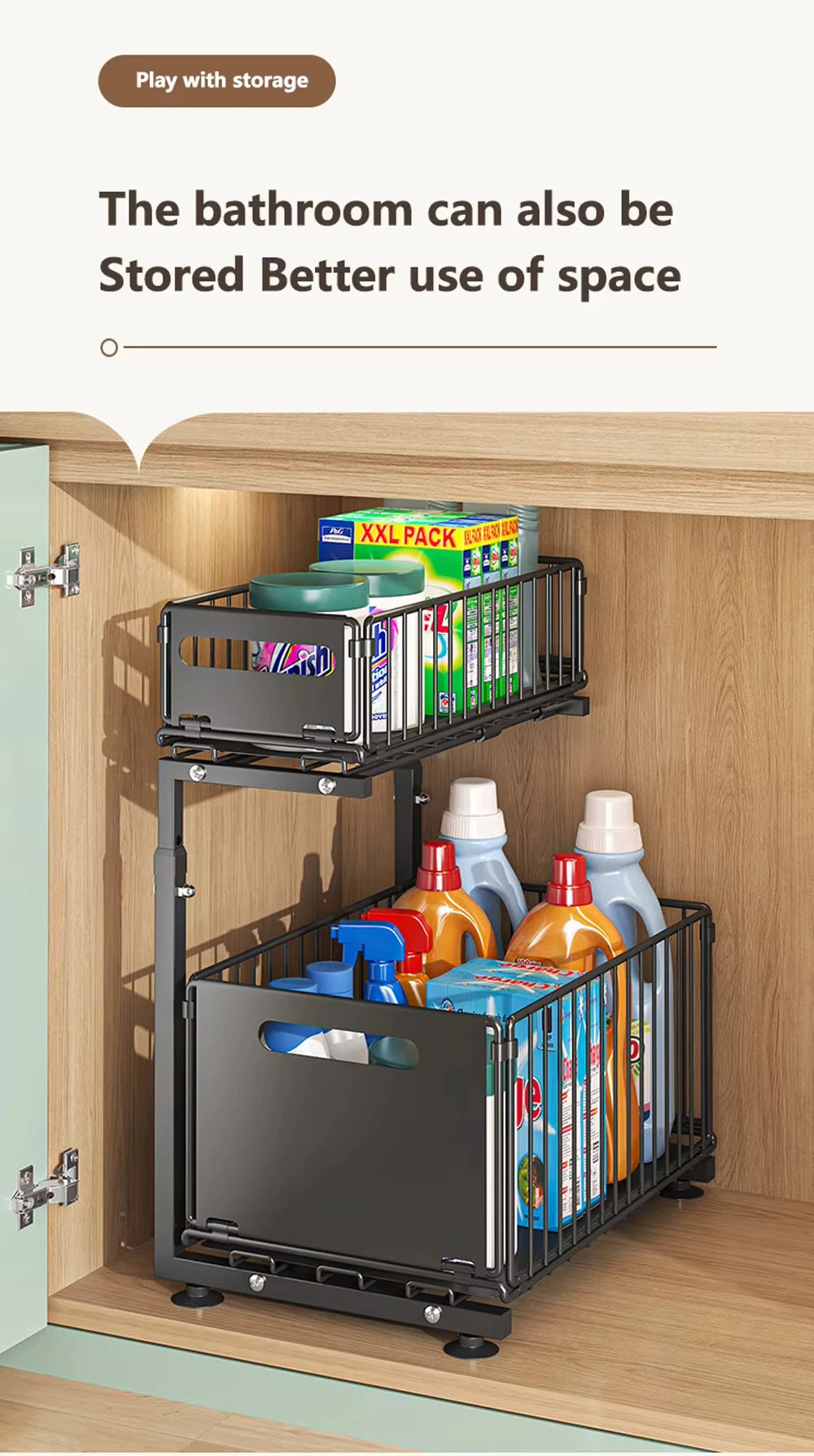 Layer Pull Out Cabinet Organizer Adjustable Storage Under-Sink