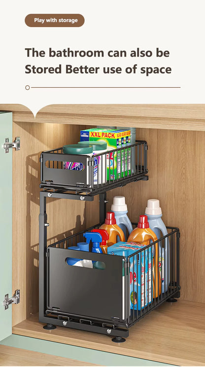 Layer Pull Out Cabinet Organizer Adjustable Storage Under-Sink