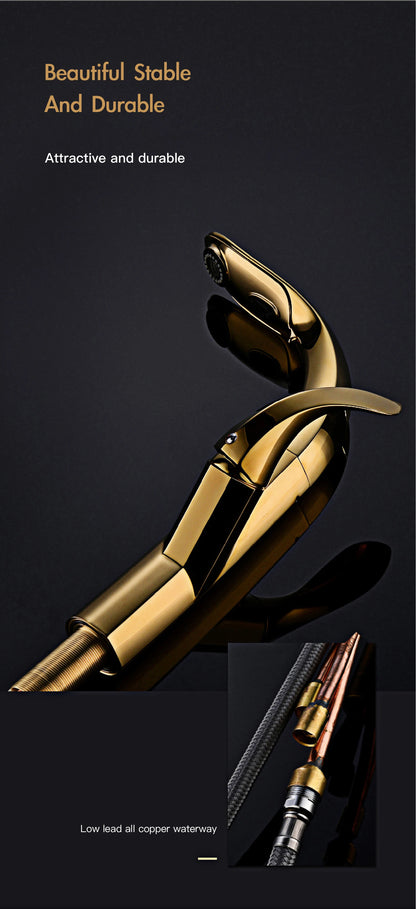 Luxury Brass Gold Touch Switch Faucet Pull-Out Design