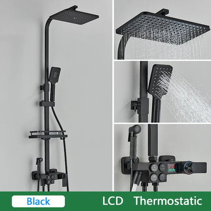 White Gold Thermostatic Shower System Quality Brass Cold