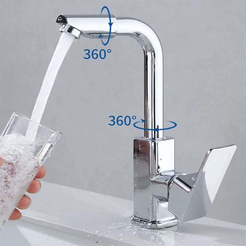 360 Rotation Bathroom Basin Faucet Silver Faucet Brass