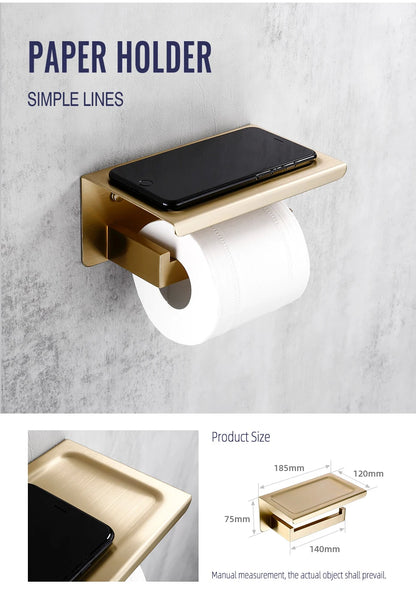 Brushed Gold Bathroom Toilet Brush Holder Toilet Paper