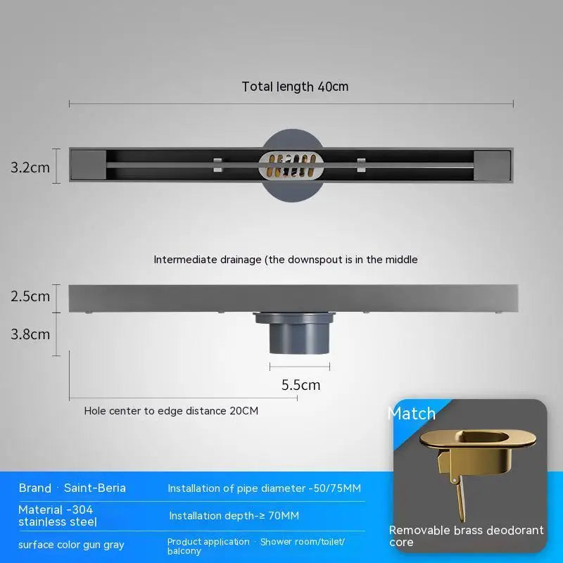 2cm Wide Floor Drain Stainless Steel Linear Narrow