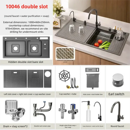 Stainless Steel Waterfall Sink Embossed Hidden Cup Washer