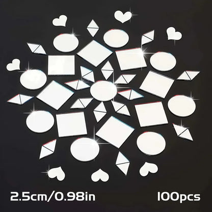 100pcs 5cm Diy Craft Mirror Stickers Leaf Shape