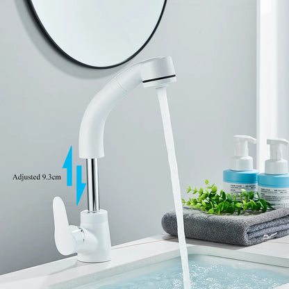 White Pull Out Bathroom Sink Faucet Cold Water
