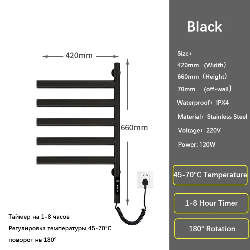 Black/White/Gray Electric Heated Towel Rail Temperature Control
