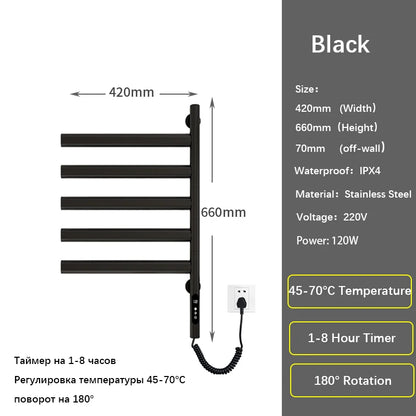 Black/White/Gray Electric Heated Towel Rail Temperature Control