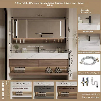 Luxury Rock Plate Bathroom Cabinets Intelligent Mirror Wash