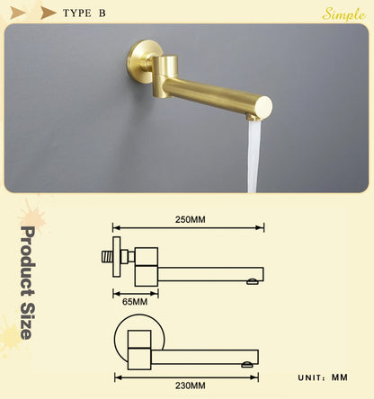 Brass Brushed Gold Mixer Faucet Wall-Mounted Round Square