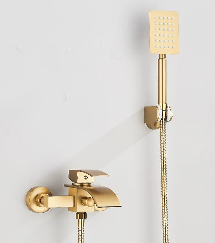 Zappo Gold Waterfall Faucet Roman Handheld Shower Deck