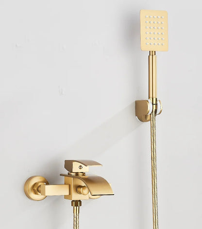 Zappo Gold Waterfall Faucet Roman Handheld Shower Deck