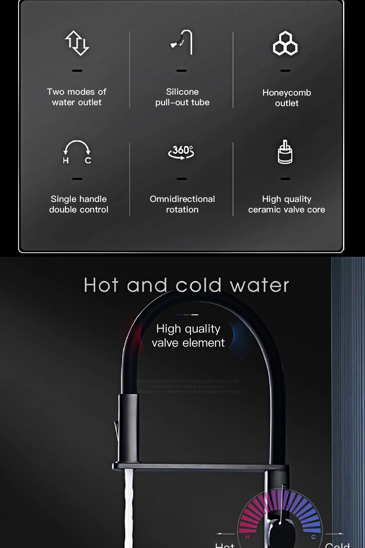 Luxury Black Brass Faucet Simple Design Magnetic Suction