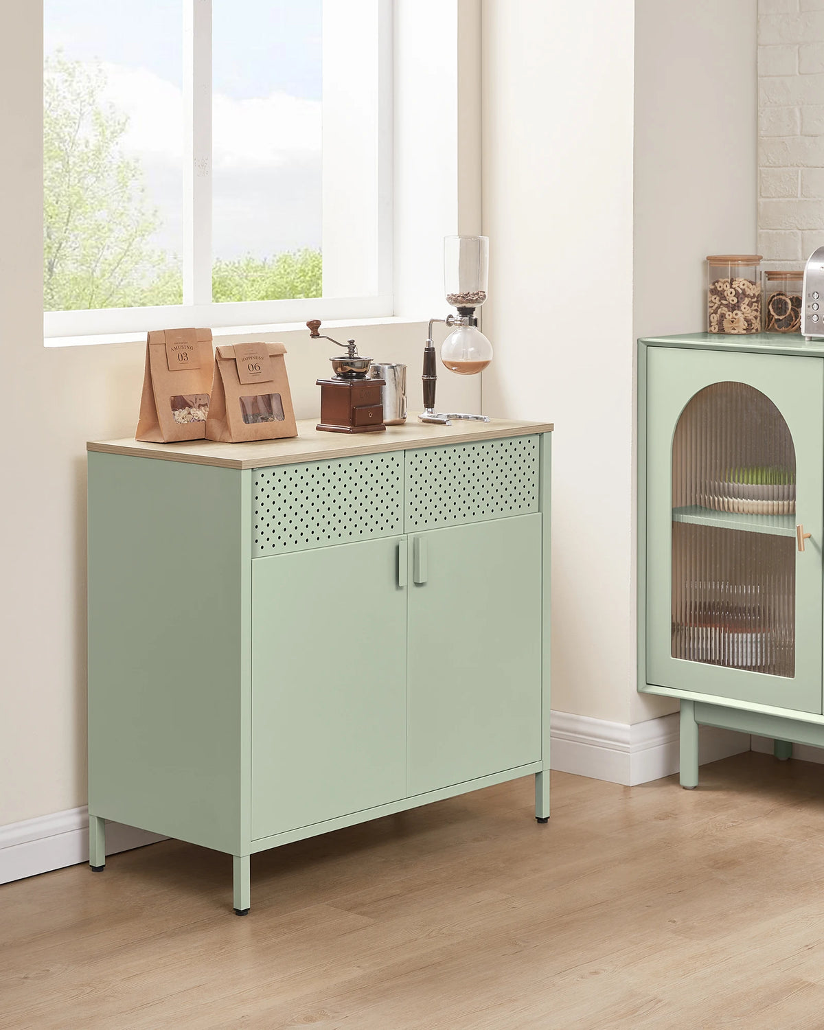Sideboard Cupboard Double Door Cabinet Adjustable Floor Steel